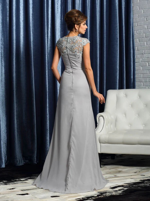 Wholesale Sweetheart Applique Short Sleeves Long Chiffon Mother of the Bride Dresses